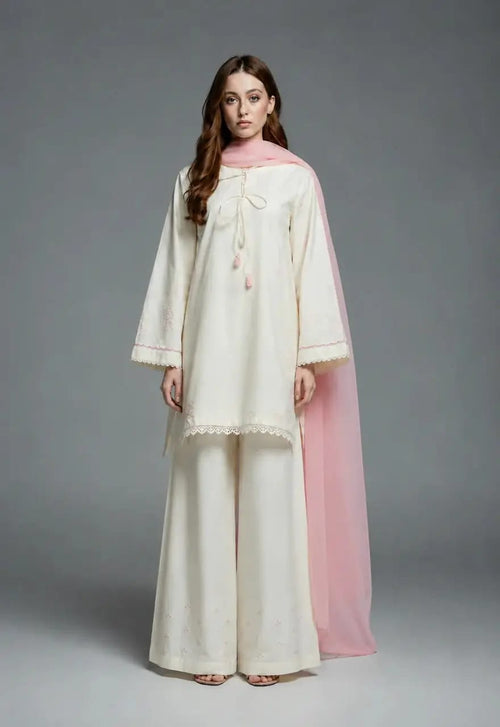 3-pcs women stitched cotton embroidered suit