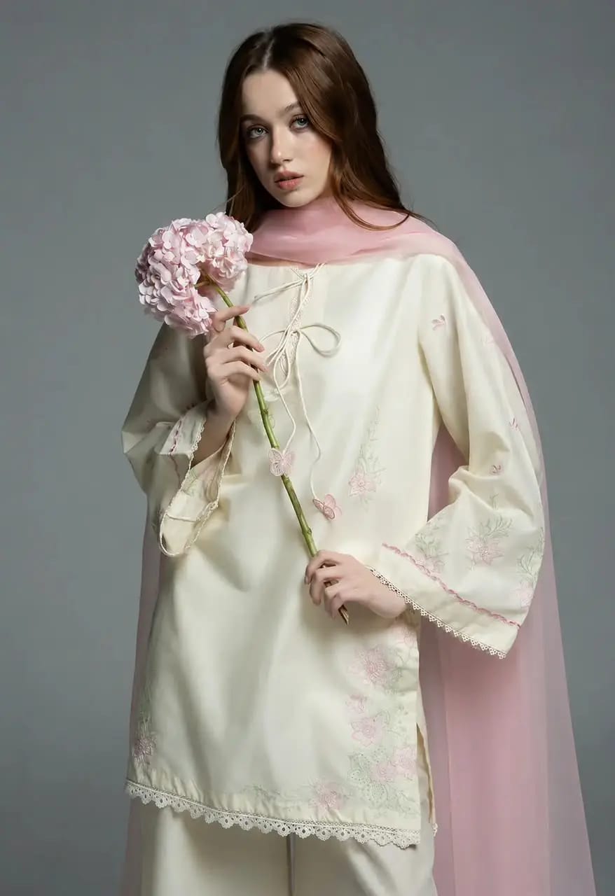 3-pcs women stitched cotton embroidered suit