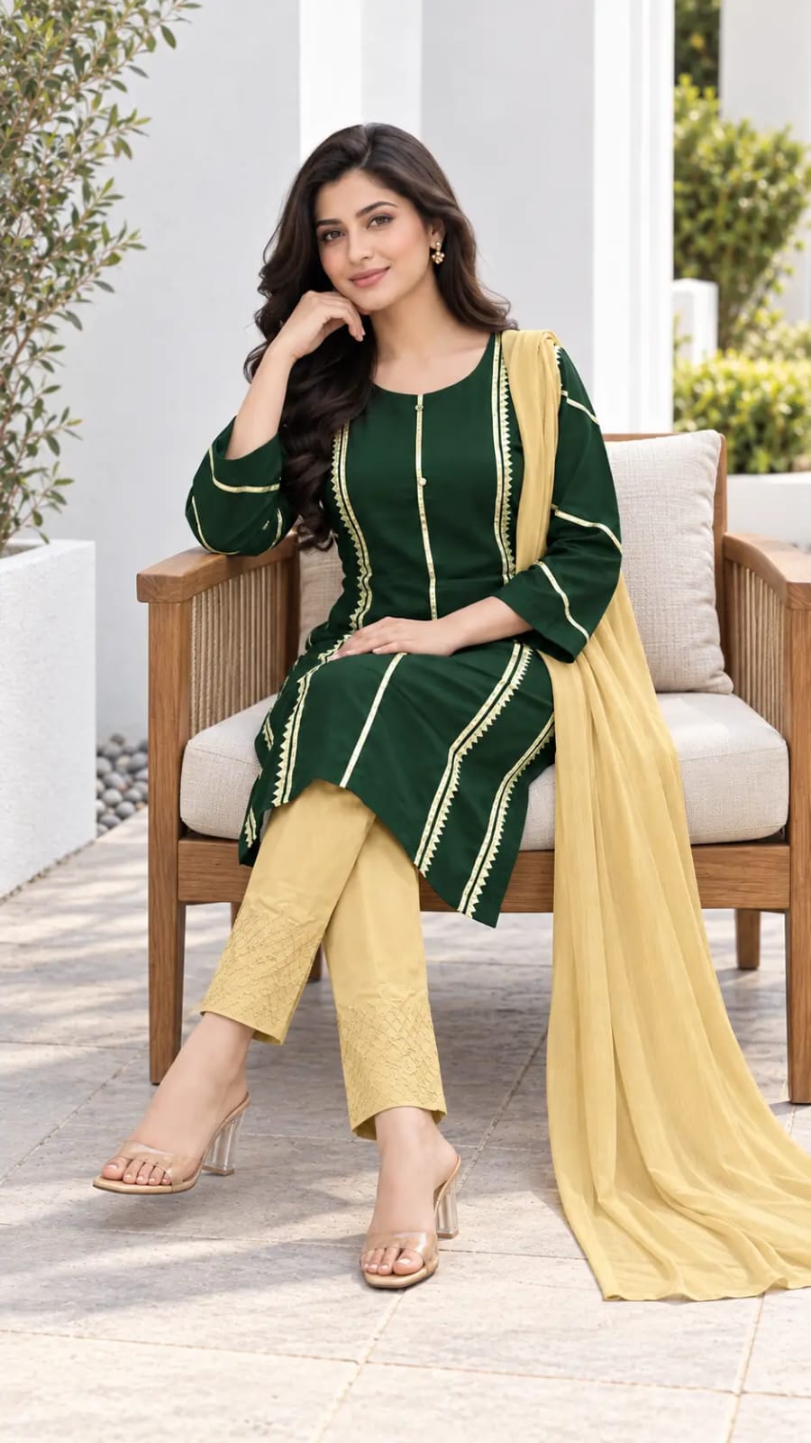 3-pcs women stitched linen gota suit
